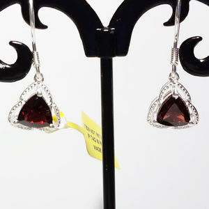 Lovely Trillion Garnet Sterling Silver Earrings